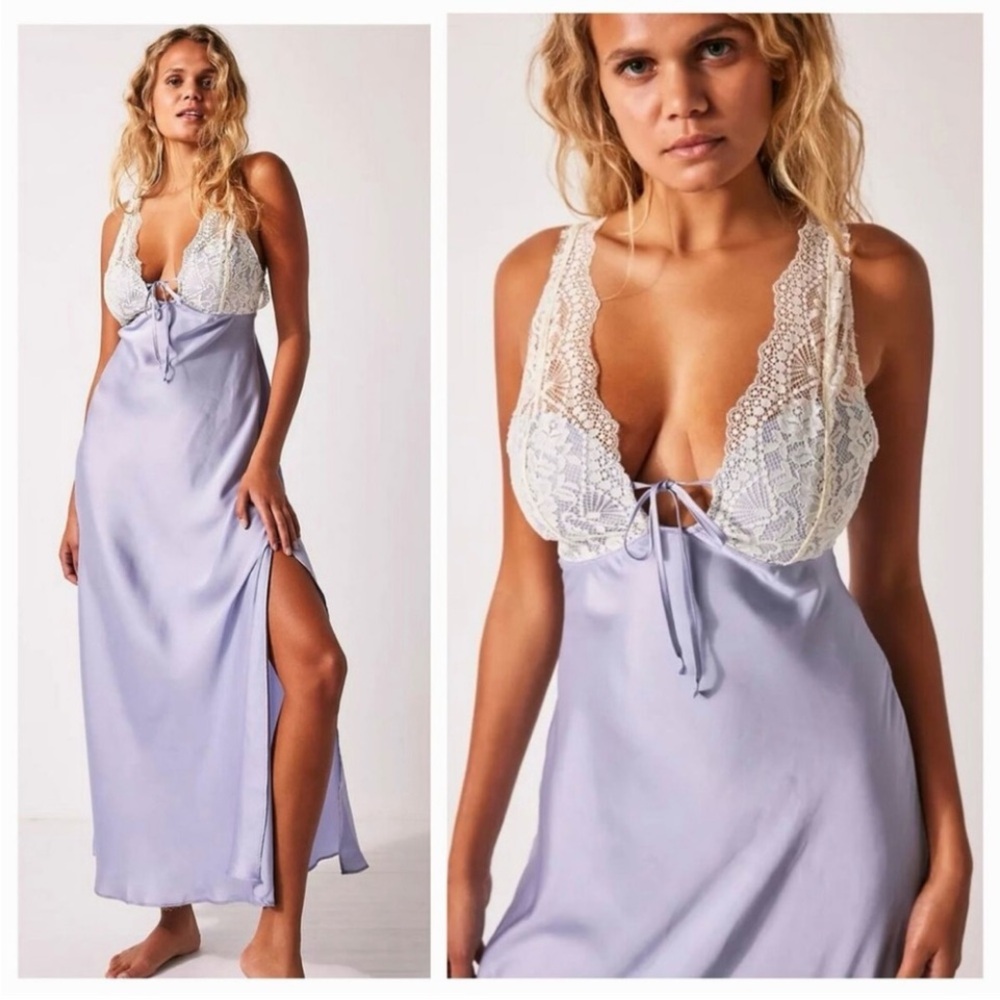 Elegant Lace Trim Satin Nightgown